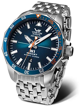 Vostok Europe Herren-Automatikuhr Rocket N-1 Stahl/Blau NH35A-225A615B