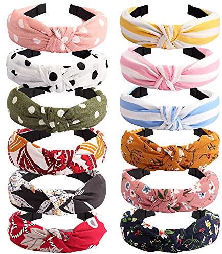 VELSCRUN Hairband - 12 Pack Wide Knotted Headbands for Women - Elastic Turban Boho Bandeau Hair Accessories for Washing Face, Yoga, Running, Hiking, Party, Traveling, Shopping