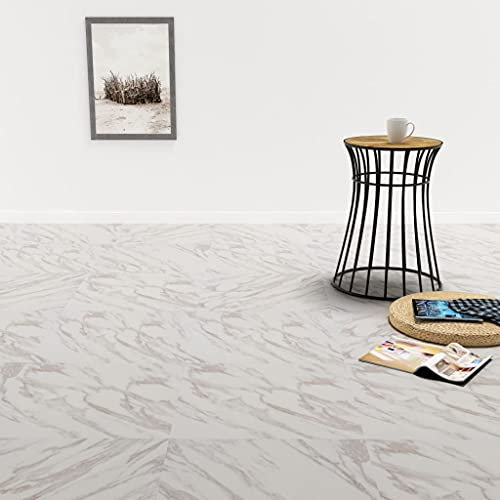 Ksodgun PVC Laminat Dielen Selbstklebend Dielenboden Bodenschutz Folie Selbstklebend Boden Planken Fußboden 5,11 m² Weißer Marmor