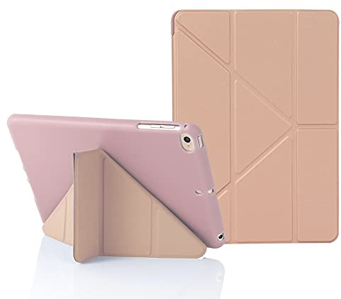MuyDoux Origami-fodral för iPad mini 5 4 3 2, iPad minifodral 7,9 tum, 5-i-1 flera visningsvinklar, mjukt främre skydd och stötsäkert mjukt flexibelt baktill, automatisk sov/vakna, roséguld