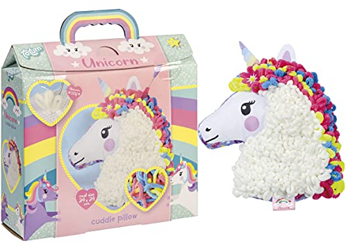 TM Essentials Juego de manualidades de unicornio: cojín de unicornio arcoíris con hilo suave y aguja de ganchillo, regalo para niños