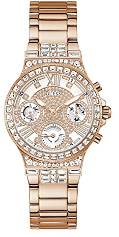 Guess Moonlight Chronograph Damen Armbanduhr, Roségold, Edelstahlarmband, 3 bar Wasserdichtigkeit – 36 mm Gehäuse, edles Design, GW0320L3 SP