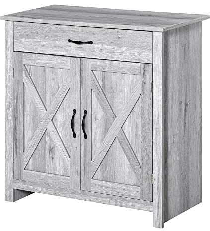 HOMCOM Aparador de Cocina Buffet para Salón con 1 Cajón 2 Puertas y Estante Interior Ajustable Mueble Auxiliar Decorativo para Comedor 80x39,7x80 cm Gris