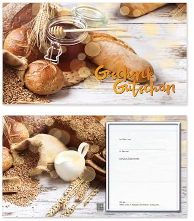 GESCHENKGUTSCHEINcom by POS-HAUER. 50 Gutscheine. Blanko zum Selberausfüllen. Für Bäckerei Konditorei Unternehmen.