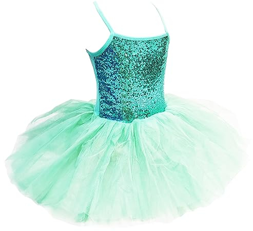 ZUYPSK Mädchen Kleid Ballettkleid Kinder Ballett Trikot Ballettanzug mit Tütü Röckchen Pailletten Kleid (122-128, Grün)