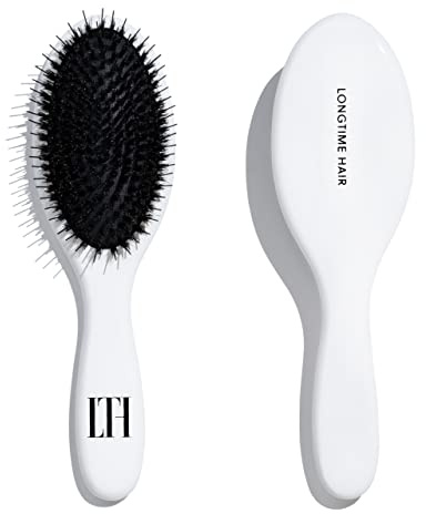 LONGTIME HAIR® Haarbürste für Extensions | Pflegebürste für Haarverlängerung, Perücke und Toupets | Holzgriff mit Eberborsten und Nylonborsten | Ideal zum Entwirren und Pflegen von Echthaar Extensions