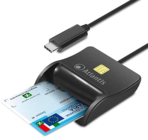 Atlantis Lettore Smart Card USB-C per CNS e Tessera Sanitaria | Per firma digitale, attivazione SPID, PC e notebook, USB-C, solo per Windows, nero cod. P005-SMARTCR-C