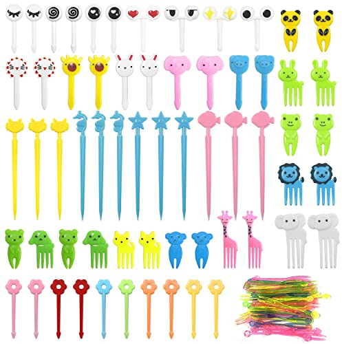 112 Stück Tierzahnstocher, Partydekoration, Mini-Dessertgabel, Obstgabel aus Kunststoff, Cartoon-Vorspeisen, wiederverwendbar, 112 Stück