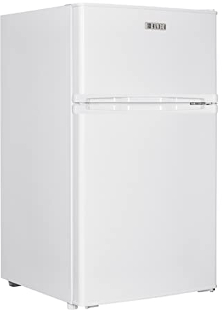 HADEN Under Counter Fridge Freezer - 85L Free Standing Fridge Freezer - with LED Light - Removable Shelves - Adjustable Thermostats and Legs - White