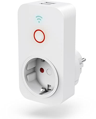 Hama WiFi Steckdose mit 2x USB A für Geräte bis 2300 W, Smart Home WLAN für Sprachsteuerung mit Alexa, Google, Siri, USB 2,1 A für Smartphone, Tablet, Appsteuerung, 10 A, Weiß