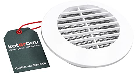 KOTARBAU® Lüftungsgitter ⌀100 mm Rund Flansch Weiß Belüftung Insektenschutzgitter Lamellengitter Belüftungsgitter Rohranschluss Abluftgitter Gitter Lüftung Kunststoff Wetterschutzgitter