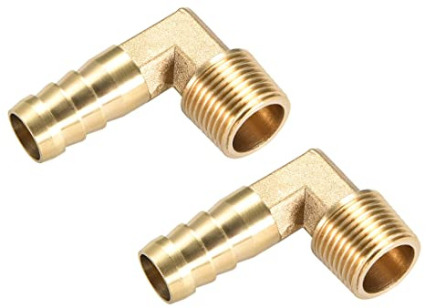 M METERXITY Ottone Tubo flessibile Portagomma Raccordi - 90 Grado Gomito Ottone 12mm Spinato Riduttore Applica a Acqua Carburante (3/8 PT Maschio Tubo)