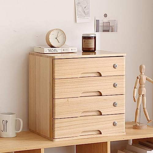 Flacher Aktenschrank – Aufbewahrungsbox Aus Massivem Holz, Desktop Aufbewahrungsbox Aus Holz Mit Abschließbaren Schubladen, Bürobedarf A4/Quittungsakten Organizer, 1/2/3/4 Ebene Mit Schloss ( Color :