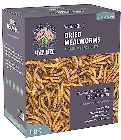 Worm Nerd WN60 5LB Dried Mealworms Non-GMO High Protein and Fiber Treat for Chickens, Birds, Reptiles, Amphibians, Fish