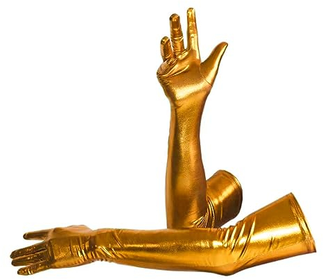 Sheface Herren und Damen 48,3 cm Glänzende Metallic Lange Handschuhe & Cocktail Party Cosplay Handschuhe 1980er Jahre Kostüm Party Wet Look Handschuhe, Gold, 48 cm