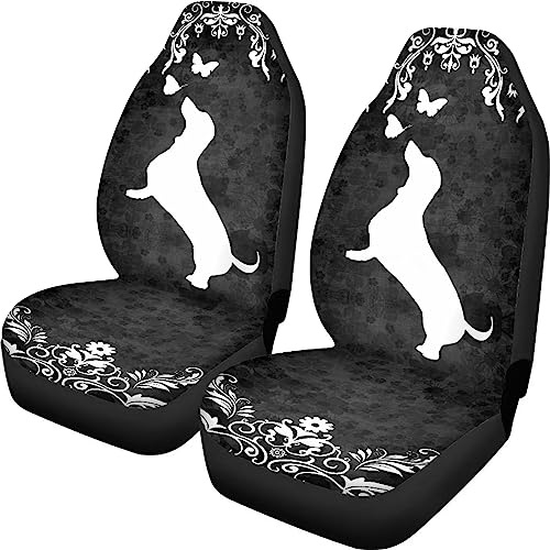 Poceacles Dachshund Floral Pattern Car Seat Cover Full Set, Stretchy Auto Interior Universal Seat Protector Covers - 2 Pieces Vehicle Seat Covers Set