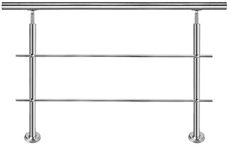 Froadp Rampe d'escalier robuste en acier inoxydable de 200 cm avec 2 poteaux - Kit de garde-corps pour intérieur et extérieur - Parapet pour escaliers, balcon, patio, terrasses, entrées de jardin (2