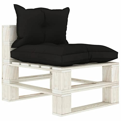 Homgoday Garten-Paletten-Mittelsofa mit Kissen Palettensofa Sofa Lounge Modular Sofa Gartensofa Gartenmöbel Palettenmöbel Einzelsofa Balkon Terrasse in Schwarz Holz
