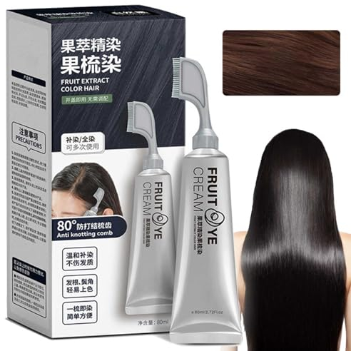 Xusheng FäRbecreme Mit Schwarzen FrüChten,Frucht-Essenz-HaarfäRbekamm,HaarfäRbemittel füR Graues Haar,NatüRliche Schwarze HaarfäRbecreme,Pflanzenextrakt-HaarfäRbe-Essenz (Kastanienbraun)