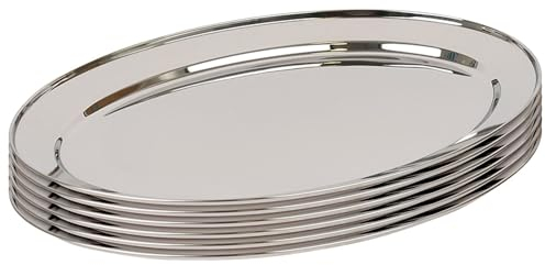 Argon Tableware 6X 60cm x 41cm Plateaux de Service Ovales en Acier Inoxydable - Grand Fête Dîner Collation Buffet Nourriture Sandwich Afficher Plateau Assiettes Plats