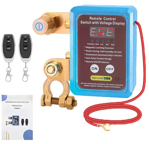 Batterie Trennschalter 12V, 240A Drahtlose Ferngesteuerter Auto Trennschalter mit LED Digital Voltmeter Display, Batterie Intelligenter Ausschaltschalter Switch Anti-Diebstahl, Abschaltung Schalter