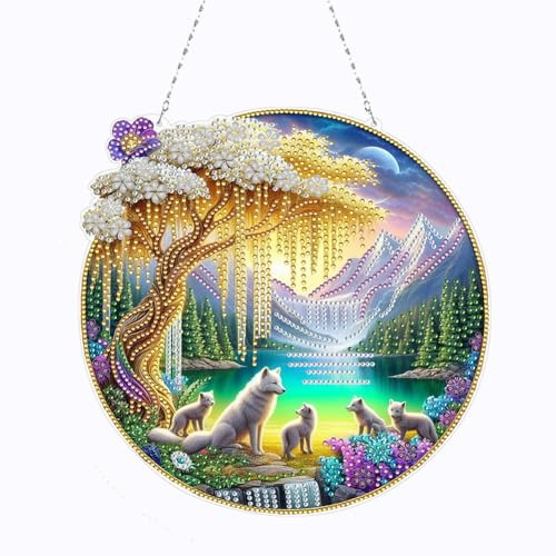 Demiawaking 5D DIY Diamond Painting Girlande Kranz Tiere Set, Diamant Painting Anhänger Tiere Blumen Kit, Diamant Malerei Schmetterling Türkranz Tür Fenster Deko (F)
