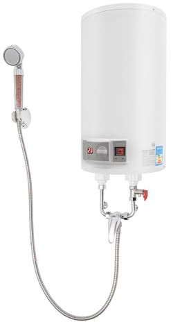 Jolre 2000 W elektrisk varmvattenbehållare, 50 liters vattenvärmare, väggförvaring, vattenkokare, LED och termometer, med duschenhet och läckageskydd.