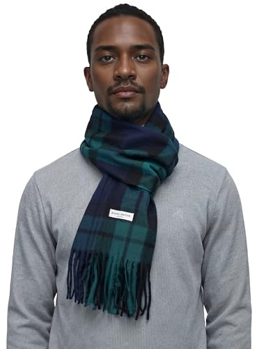 Basic Sense Bufanda de invierno para mujer - Suave bufanda de tartán de lana sintética para calentar el cuello, verde oscuro, Taille unique