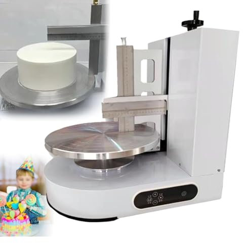 Cake Making Smoothing Machine 4-12 Inch Automatic Cake Icing Machine, Birthday Cake Cream Smooth Coating Decoration Machine， Adjustable Cake Icing Smoother Tool，Baking Birthday Cake Tools(White)