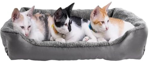 Daniel James Cat & Dog Bed - Washable Fleece Pet Cat Dog Sofa Bed with Non-Slip Base - Soft Cosy Mattress Cushion for Small, Medium, Large Pets - Large, Grey
