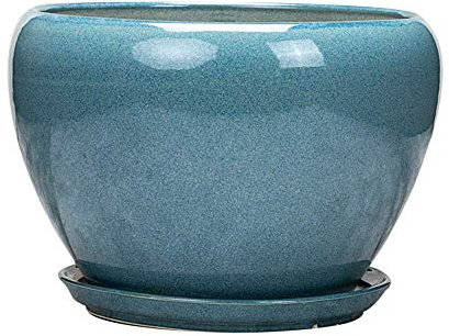 macetero de cerámica Studio con Orificios de Drenaje para Uso en Exteriores/Interiores, Azul Brillante, decoración para el hogar y la Oficina