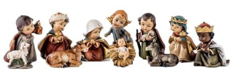 Inmaculada Romero IR Birth Mystery Christmas Kinderkrippe 11 Teile 7 cm. Harzfigur Jungfrau Maria Kind Jesus Heiliger Josef DREI Könige Engel Hirten Maultier und Ochse. Unisex. Länge (cm): 7.