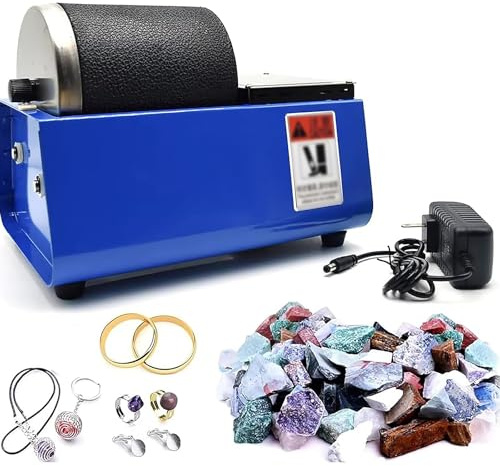 Electric Rock Tumbler Machine, Gemstones Polisher with Leakproof Rubber Barrel, Durable Motor/Dual-Wheel Drive/Noise Reduction Barrel, Stone Polishing Machine for Geology Crystals, Glass, Metal