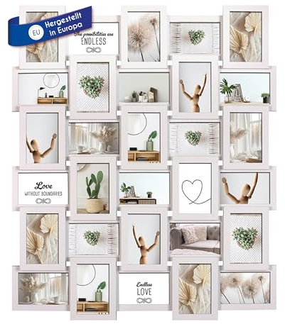 Wackadoo Bilderrahmen Collage Weiß 10x15 cm 30 Fotos Hergestellt in der EU FSC Holz aus MDF Fotorahmen Galerierahmen mit Glasscheibe familie mehrere bilder picture frame