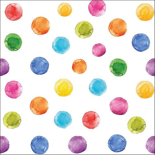 20 Servietten Muster Bunte Farbpunkte auf weiß als Tischdeko. Papierservietten mit Motiv. Auch für Decoupage und Serviettentechnik 33x33cm