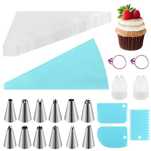 ﻿Spritzbeutel mit Tüllen 120 Stück, Edelstahl Spritztüllen,Spritzbeutel Wiederverwendbar,für Cupcakes, Torten Dekorieren, Keksen ﻿