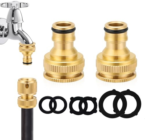 Sylken 2 PCS Garden Hose Tap Connector, 1/2 Inch and 3/4 Inch 2-in-1 Female Threaded Faucet Quick Connector, Garden Hose Pipe Faucet Adapter