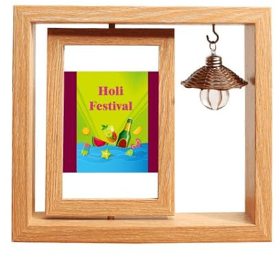 Cornice portafoto rotante in legno con agrifoglio, colore rosso caldo, 10 x 15 cm