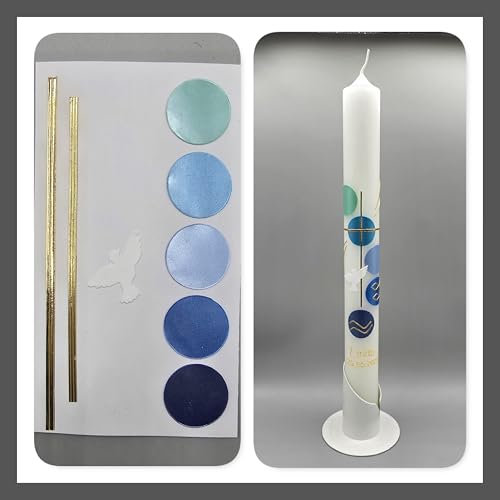 Silkes-Kerzenladen BASTEL-SET für Kommunionkerzen und Taufkerzen Motiv + Beschriftung (Blockschrift) ! MS 20b