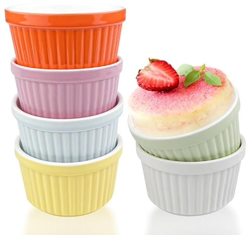 Comzantor Pirofila da Forno, 6 Pirottini Stampi per Ceramica, Mini Cocotte per Friggitrice ad Aria, Stampo Muffin, Cocotte da per Budino, Soufflé, Gelati e Salse, per Forno ad Aria, Microonde