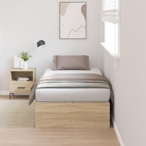 vidaXL Sonoma Oak Storage Bed Frame with Built-In Drawers - Particle Board Bedroom Furniture 100x200 cm