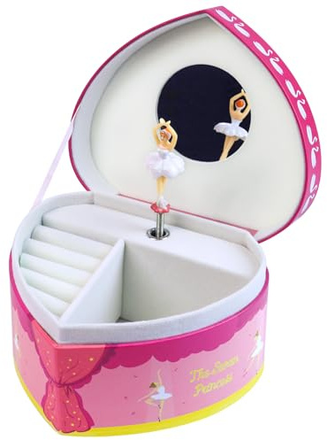 Beanewone Boîte à bijoux pour fille avec boîte à musique, unique en forme de cœur, intégrée, poney rotatif et miroir, idéal comme cadeau pour les filles de 3, 4, 5, 6, 7 ans