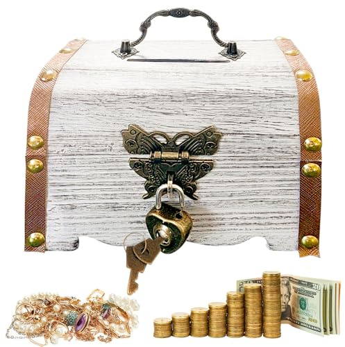 Mineup Schatzkiste Holz, Vintage Holztruhe Aufbewahrung, 14.5x10.5x9.5cm Vintage Spardose Mit Schloss, Piraten Schatztruhe, Klein Schatzkiste, Holztruhe Mit Deckel Für Kindergeburtstag Schatzsuche