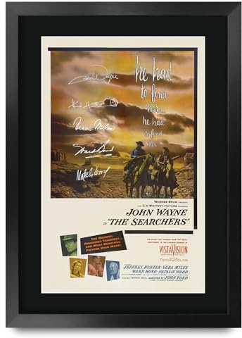 HWC Trading The Searchers 1956 John Wayne Geschenke Geduckter Poster Signiertes Autogramm Foto für Fans von Film Memorabilien - A3 Gerahmt