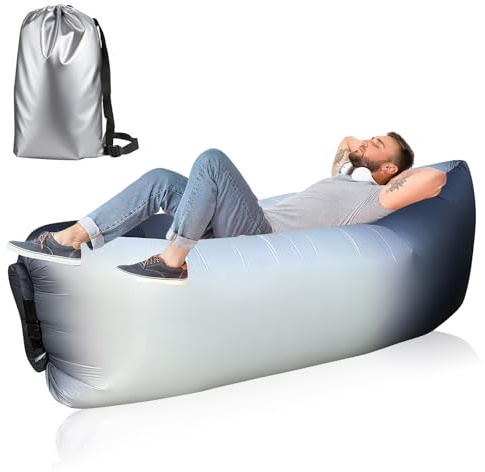 Dwafill Aufblasbares Camping Sofa Strand, 230 * 70CM Luftsofa Outdoor, Luftsack, Airlounge, Luft Sitzsack, Outdoor Liege Couch, für Picknicks, Gärten, Musikfestivals (Gittertuch, Schwarz+Weiß)