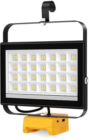 Projecteur LED Rechargeable pour Dewalt 18V/20V Batterie,100W 6500LM Projecteur LED Chantier Portable, Lampe LED avec Charge Type C & USB pour Camping, Chantier, Garage, Atelier(Sans Batterie)