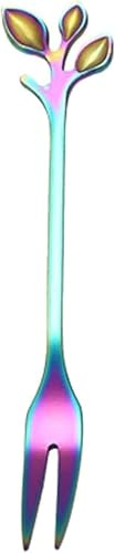 GUOXU Dessert Forks Household Cute Dinner Forks Stainless Steel Cake Fork Leaf Fruit Dessert Cake Fork Flatware Forks Creative Cream Convenient Dinner Forks(Multicolored)