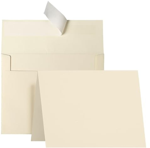 Goefun Cream Folded Blank Cards and Envelopes, 4.25 x 5.5 Ivory Cardstock and A2 Envelopes Self Seal 100 Pack for Wedding, Invitations, DIY Greeting Cardstock, Thank You Cards & All Occasion