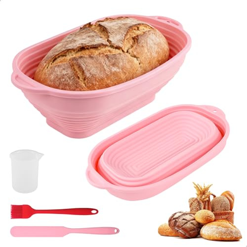 Cestino Pane,Cestino Lievitazione Panein Silicone di Alta Qualità,2 Porta Pane da Cucina Ovali con Spazzole,Spatole e Misurini per Panificatori Professionisti e Casalinghi