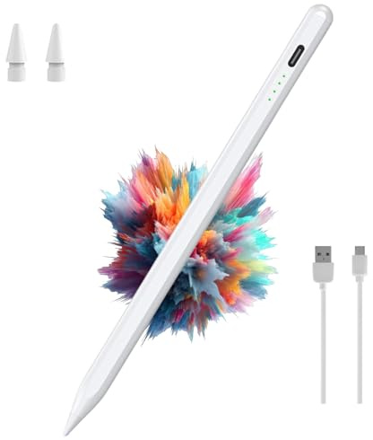 Lápiz Stylus para Tablet - Lápiz táctil recargable con punta fina - 2 puntas de repuesto - Compatible con Apple iPad - iPhone - Samsung Tab - Android - Windows - Alta precisión capacitiva
